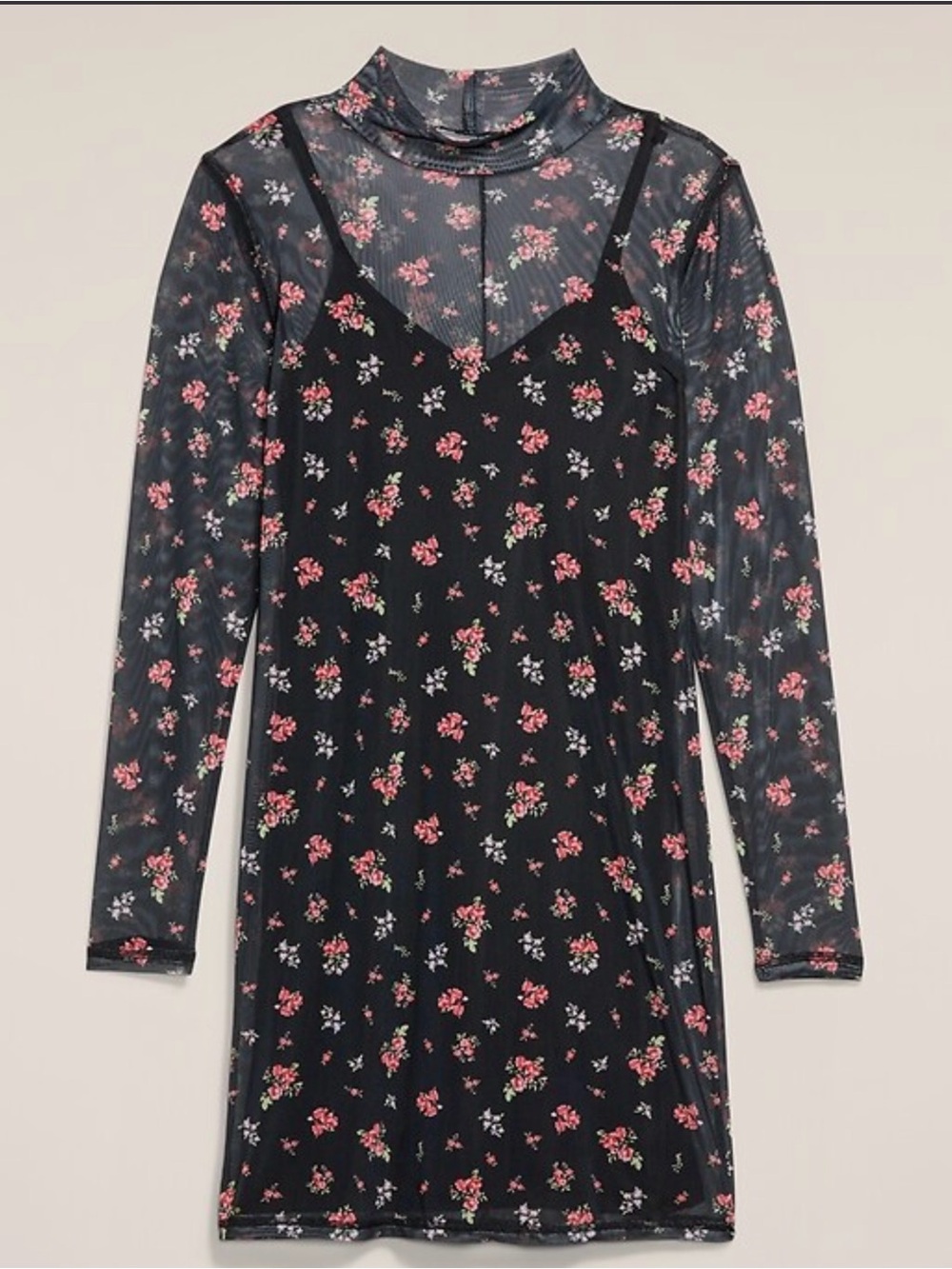 Old Navy x Anna Sui Black Floral Long-Sleeve Sheer Mini Dress XL